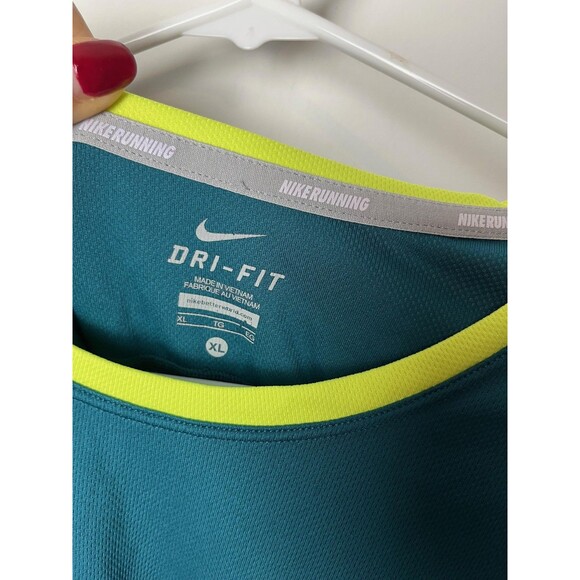 Nike Dri-FIT Running Shirt Womens XL Teal Yellow Long Sleeve Crewneck Thumbholes - Picture 2 of 7